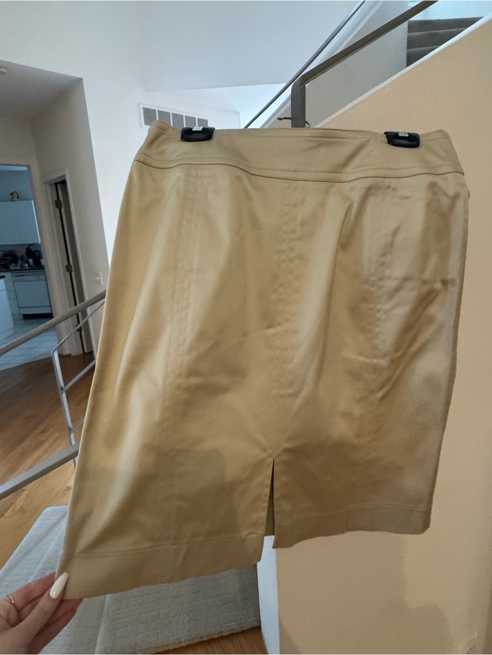 Anna Klein New York Khaki Tan Pencil Skirt w/ gold zippers back size 12